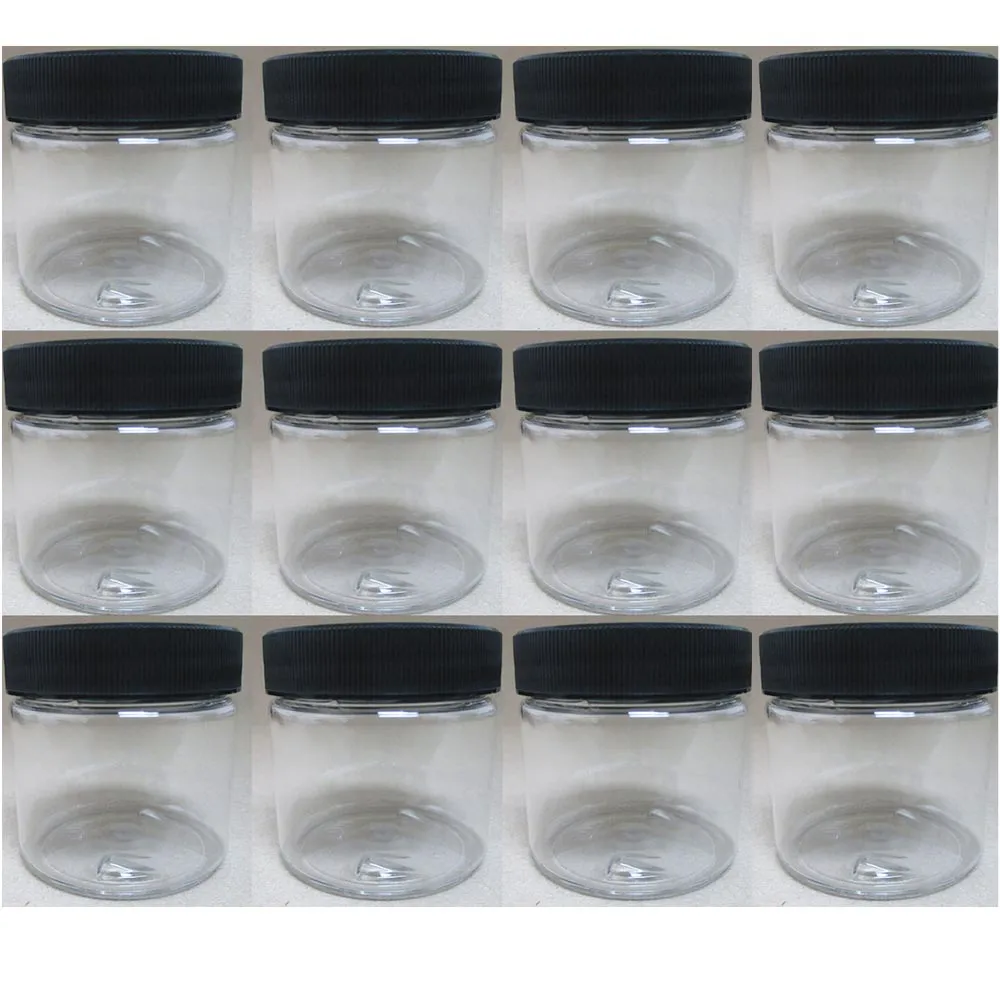 12 PET Plastic 2 Oz Empty Clear Containers Cosmetic Jar Cap Creams Makeup Travel