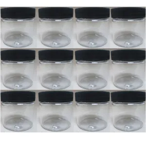 12 PET Plastic 2 Oz Empty Clear Containers Cosmetic Jar Cap Creams Makeup Travel