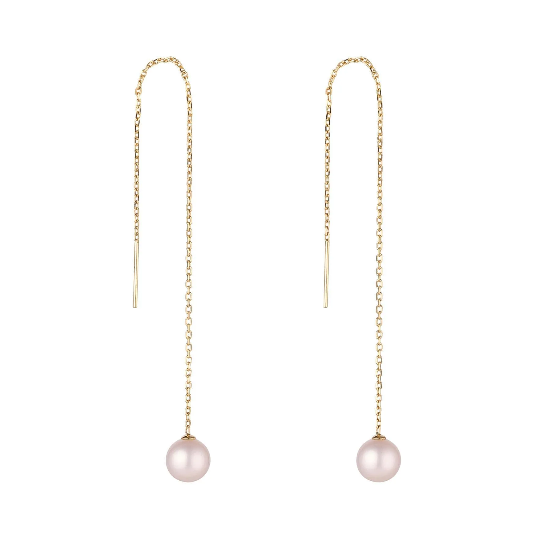 9kt Gold 7mm Round Freshwater Pearl Threader Earrings