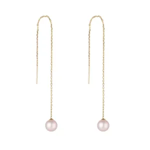 9kt Gold 7mm Round Freshwater Pearl Threader Earrings