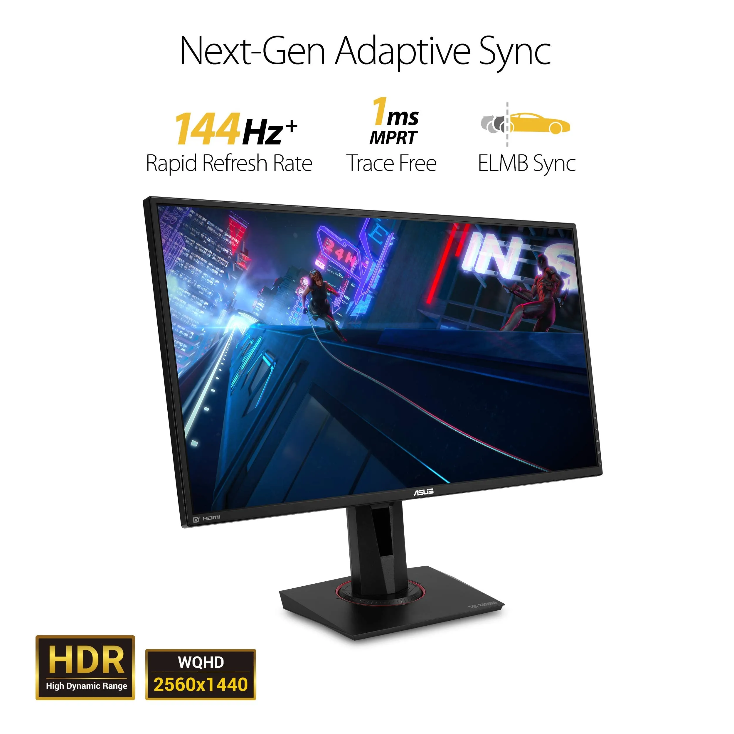 ASUS TUF Gaming 27" 2K HDR Gaming Monitor (VG27AQ) - QHD (2560 x 1440), 165Hz (Supports 144Hz), 1ms, Extreme Low Motion Blur, Speaker, G-SYNC Compatible, VESA Mountable, DisplayPort, HDMI ,Black