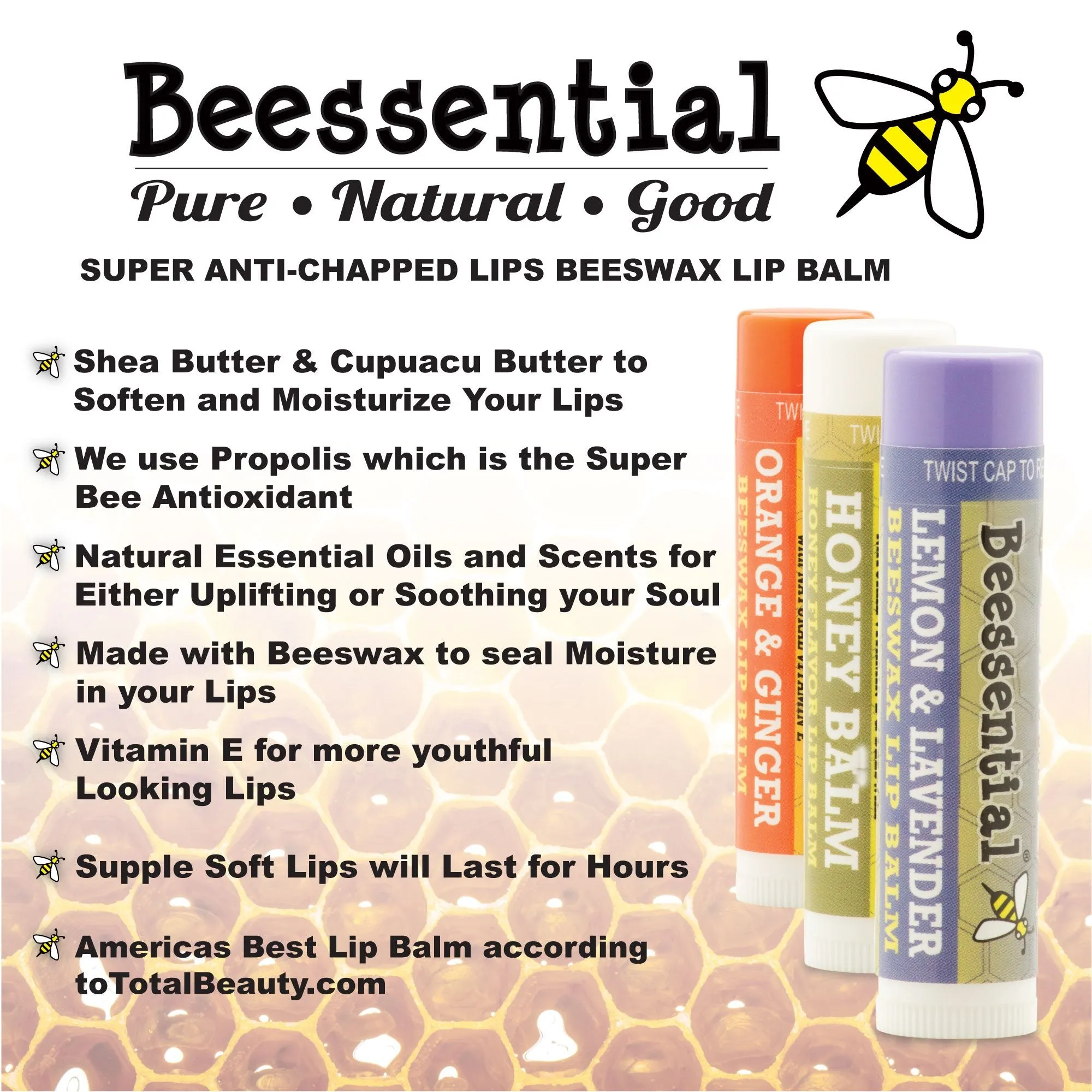 Beessential All Natural Rose Mint Lip Balm 2 pack – Heals and Prevents Dry and Chapped Lips – Moisturizing Beeswax, Coconut, Shea and Cupuacu Butter