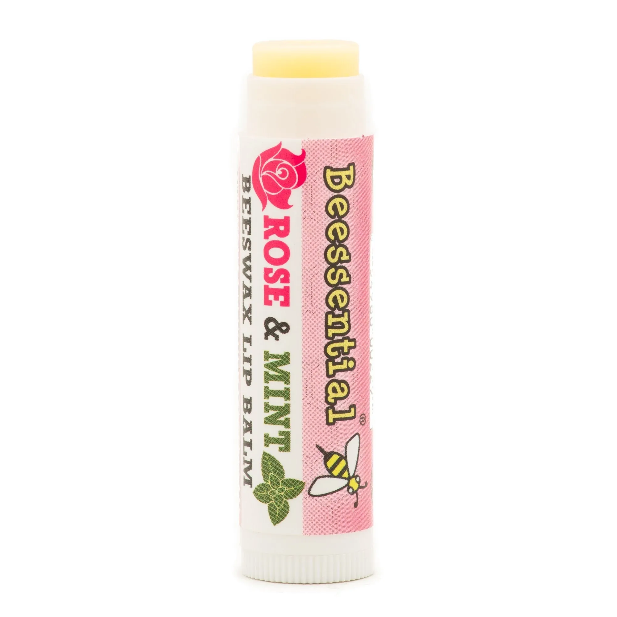 Beessential All Natural Rose Mint Lip Balm 2 pack – Heals and Prevents Dry and Chapped Lips – Moisturizing Beeswax, Coconut, Shea and Cupuacu Butter