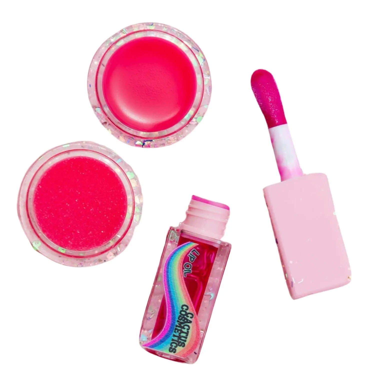 Cactus Cosmetics Retro Lip Oil   Scrub 3-in-1 Lip Care Set