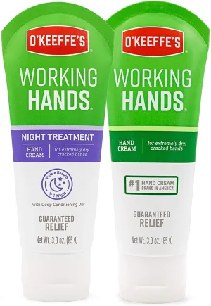 O'Keeffe's Working Hands Hand Cream, 3oz Tube and Working Hands Night Treatment Hand Cream, 3 Ounce Tube