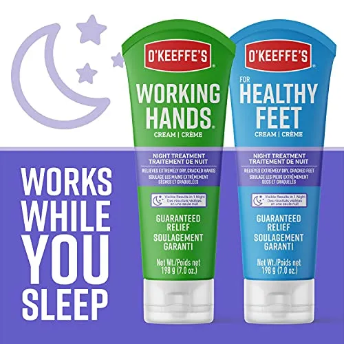 O'Keeffe's Working Hands Night Treatment Hand Cream 2pk, Restorative Lotion Works While You Sleep, Deep Conditioning Oils, Two 7oz/198g Tubes, (Pack of 2), 107623, White