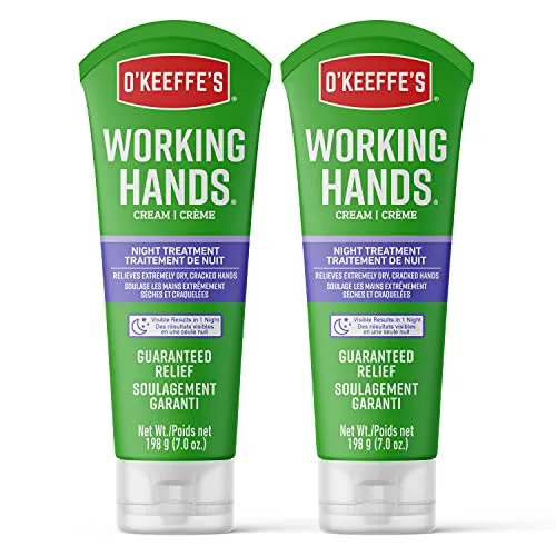 O'Keeffe's Working Hands Night Treatment Hand Cream 2pk, Restorative Lotion Works While You Sleep, Deep Conditioning Oils, Two 7oz/198g Tubes, (Pack of 2), 107623, White