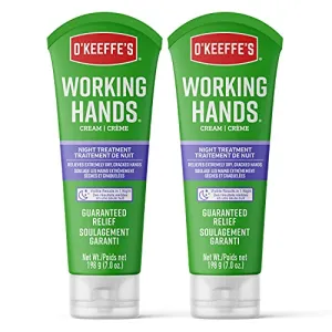 O'Keeffe's Working Hands Night Treatment Hand Cream 2pk, Restorative Lotion Works While You Sleep, Deep Conditioning Oils, Two 7oz/198g Tubes, (Pack of 2), 107623, White