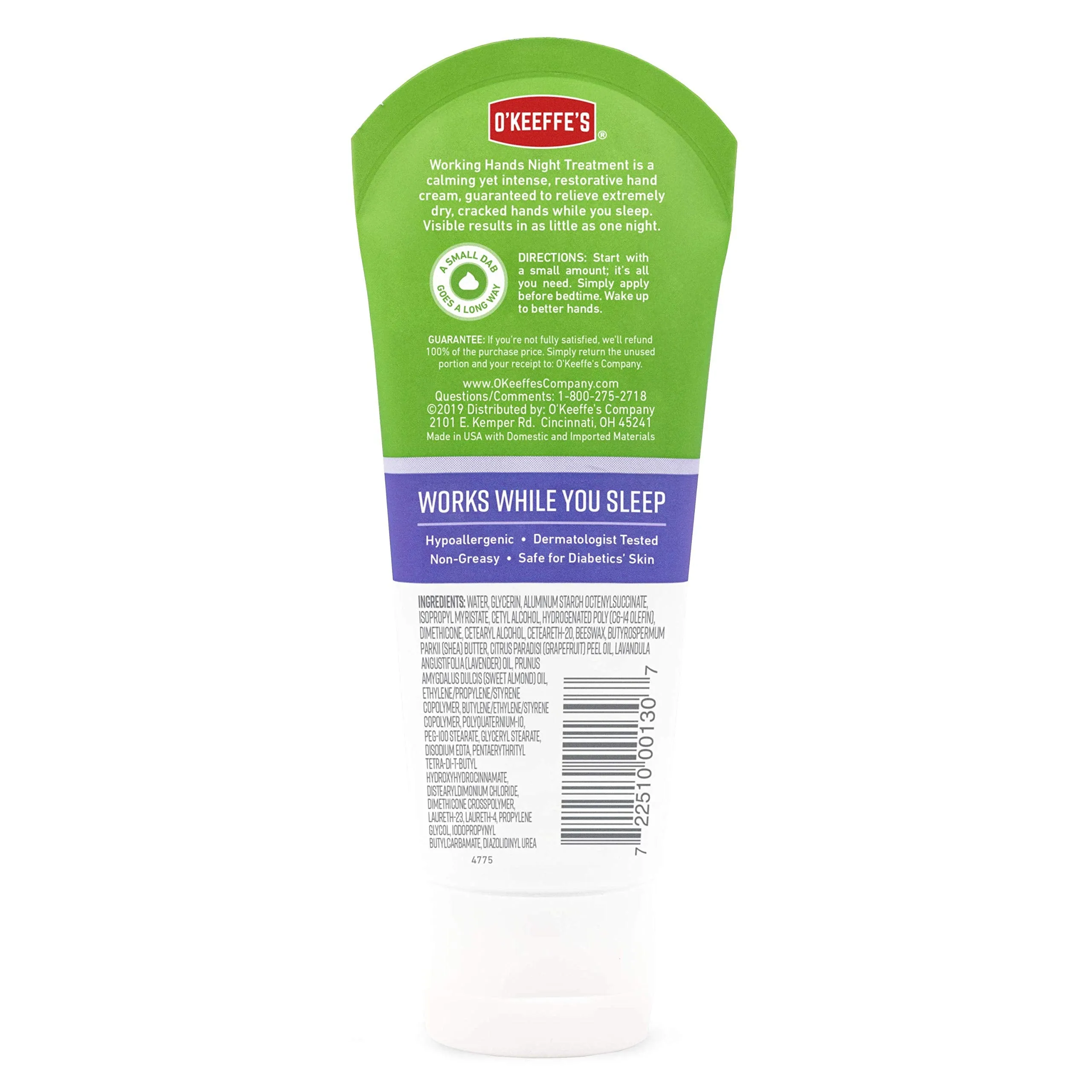 O'Keeffe's Working Hands Night Treatment Hand Cream, 3 Ounce Tube, (Pack of 2)