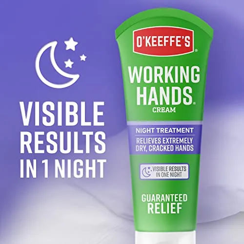 O'Keeffe's Working Hands Night Treatment Hand Cream, Restorative Lotion Works While You Sleep, Deep Conditioning Oils, 3oz/85g Tube, White (Pack of 1), K4200502